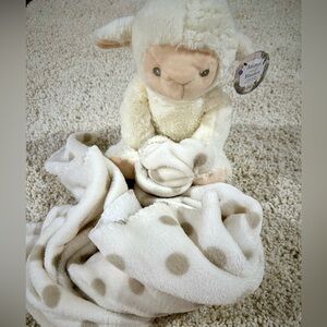 Stuffed Lamb Animal And Blanket Set Beige NWT